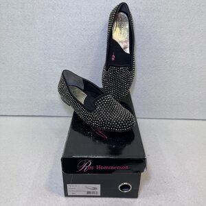 Ros Hommerson Octavia studded microsuede black loafers womens sz 9 WIDE